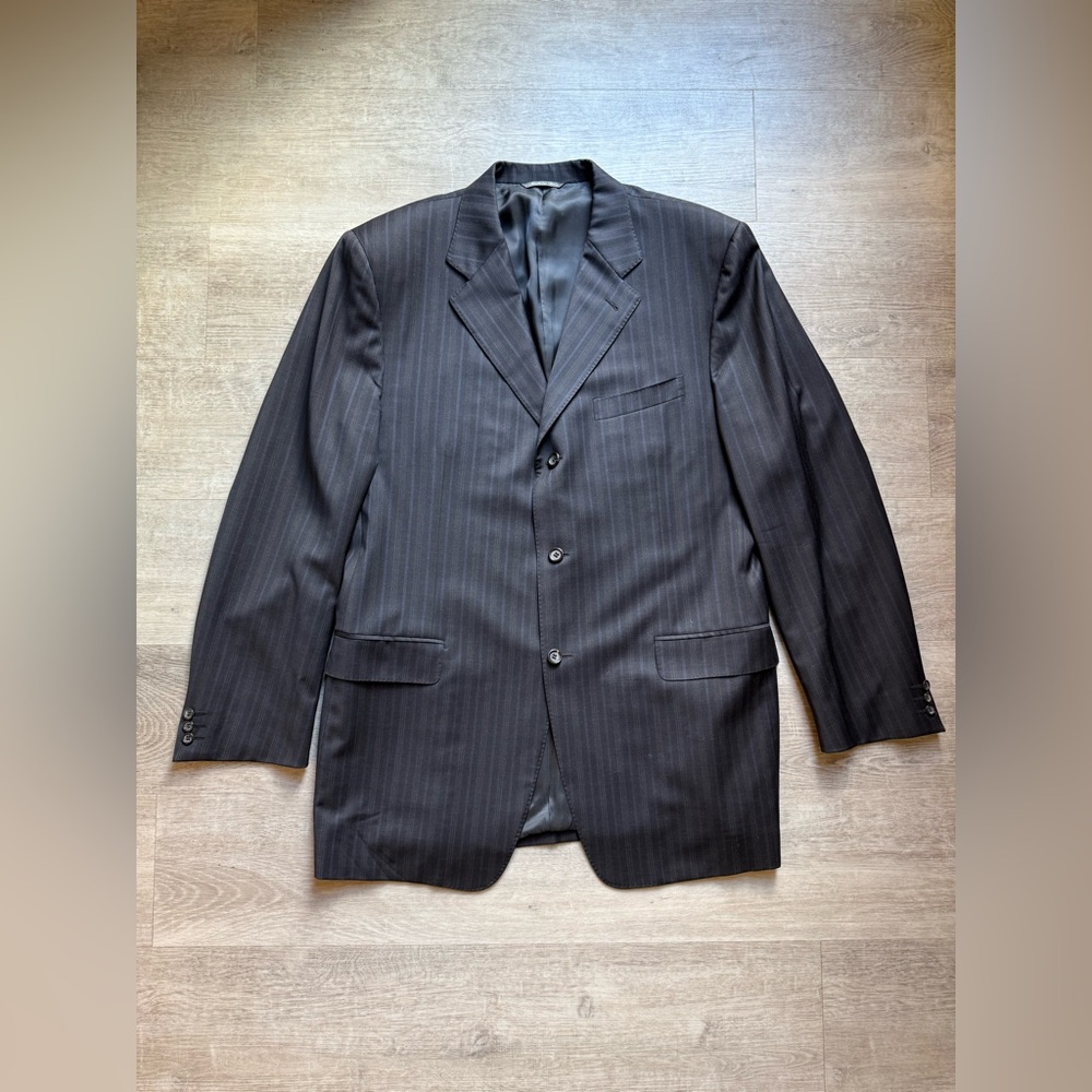 Canali Proposta Pure Wool Striped Tone On Tone Gray And Blue 3 Button Blazer 54L